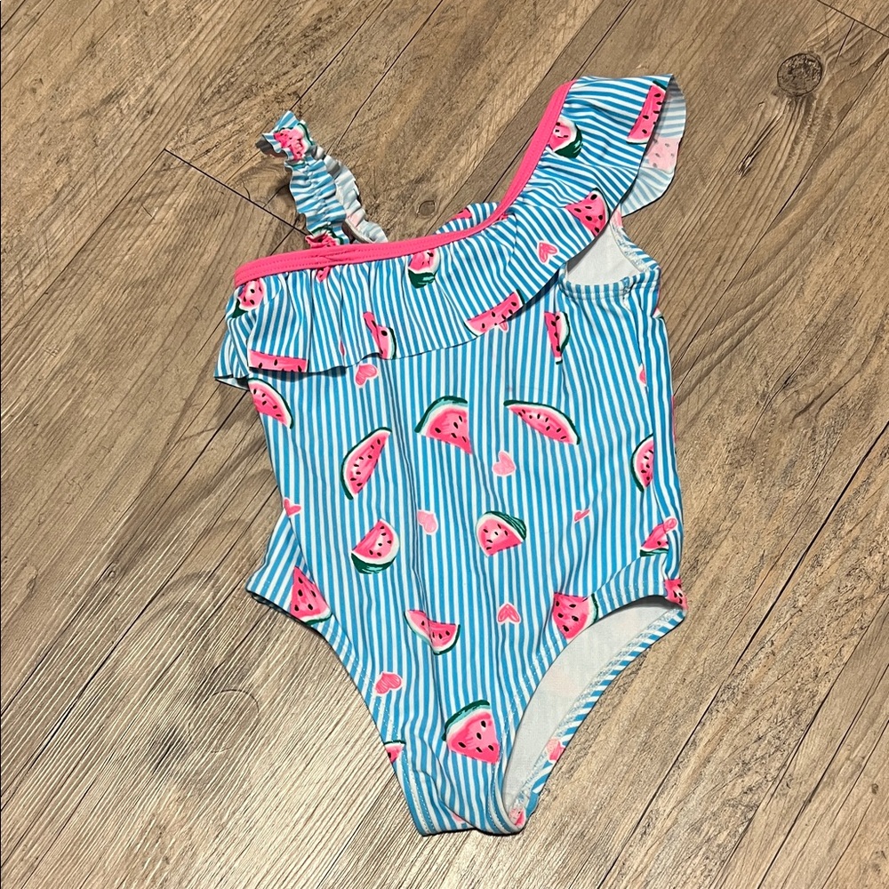 Wonder Nation Blue and Pink Watermelon One-Shoulder Swimsuit